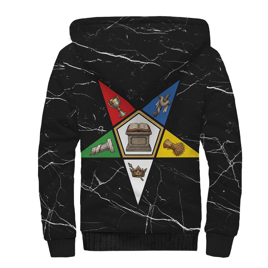 OES Order Of The Eastern Star Sherpa Hoodie Five Pointed Star Emblem On Black Marble Texture