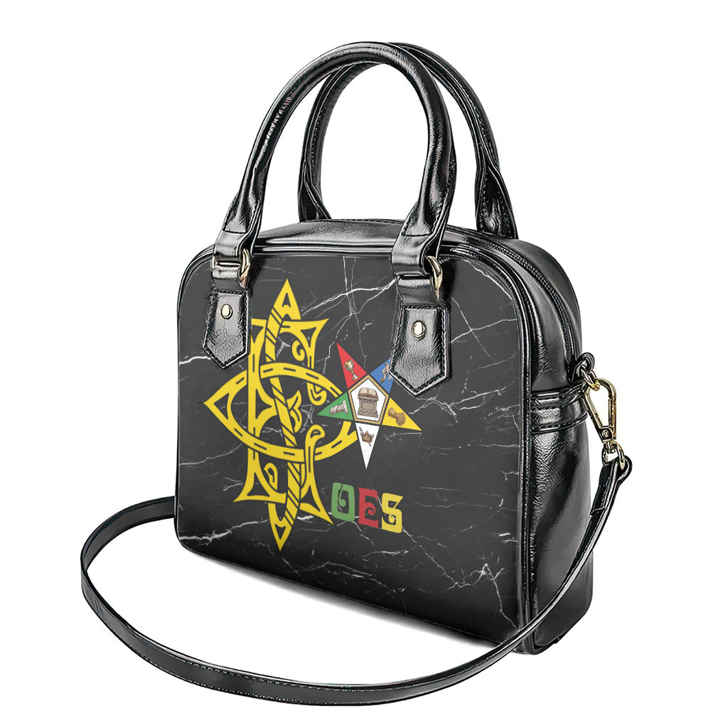 OES Order Of The Eastern Star Shoulder Handbag Five Pointed Star Emblem On Black Marble Texture