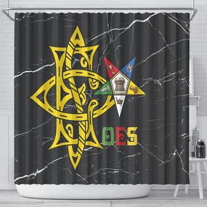 OES Order Of The Eastern Star Shower Curtain Five Pointed Star Emblem On Black Marble Texture