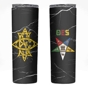 OES Order Of The Eastern Star Skinny Tumbler Five Pointed Star Emblem On Black Marble Texture