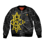 OES Order Of The Eastern Star Sleeve Zip Bomber Jacket Five Pointed Star Emblem On Black Marble Texture
