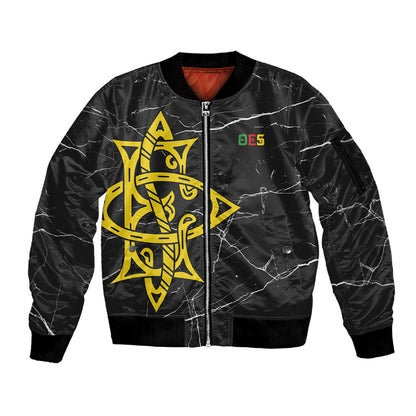 OES Order Of The Eastern Star Sleeve Zip Bomber Jacket Five Pointed Star Emblem On Black Marble Texture