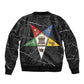 OES Order Of The Eastern Star Sleeve Zip Bomber Jacket Five Pointed Star Emblem On Black Marble Texture