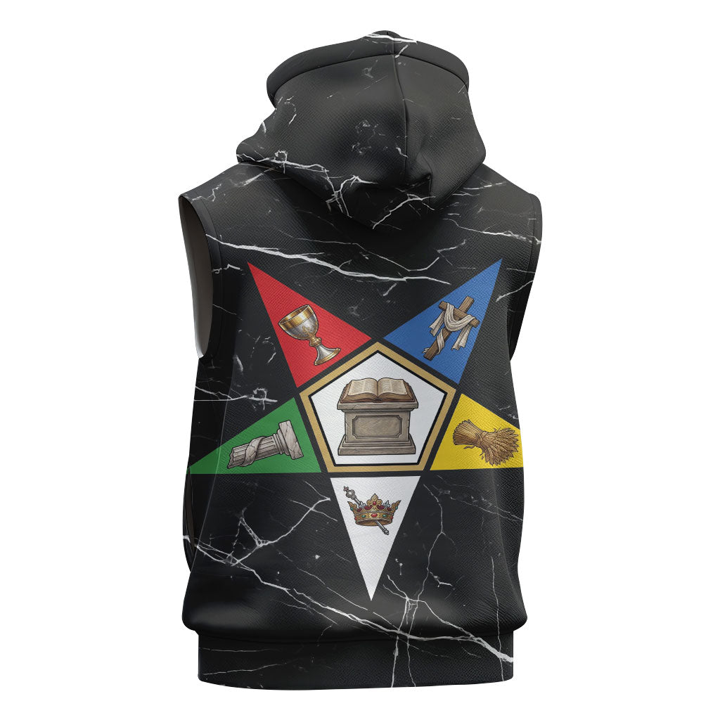 OES Order Of The Eastern Star Sleeveless Hoodie Five Pointed Star Emblem On Black Marble Texture