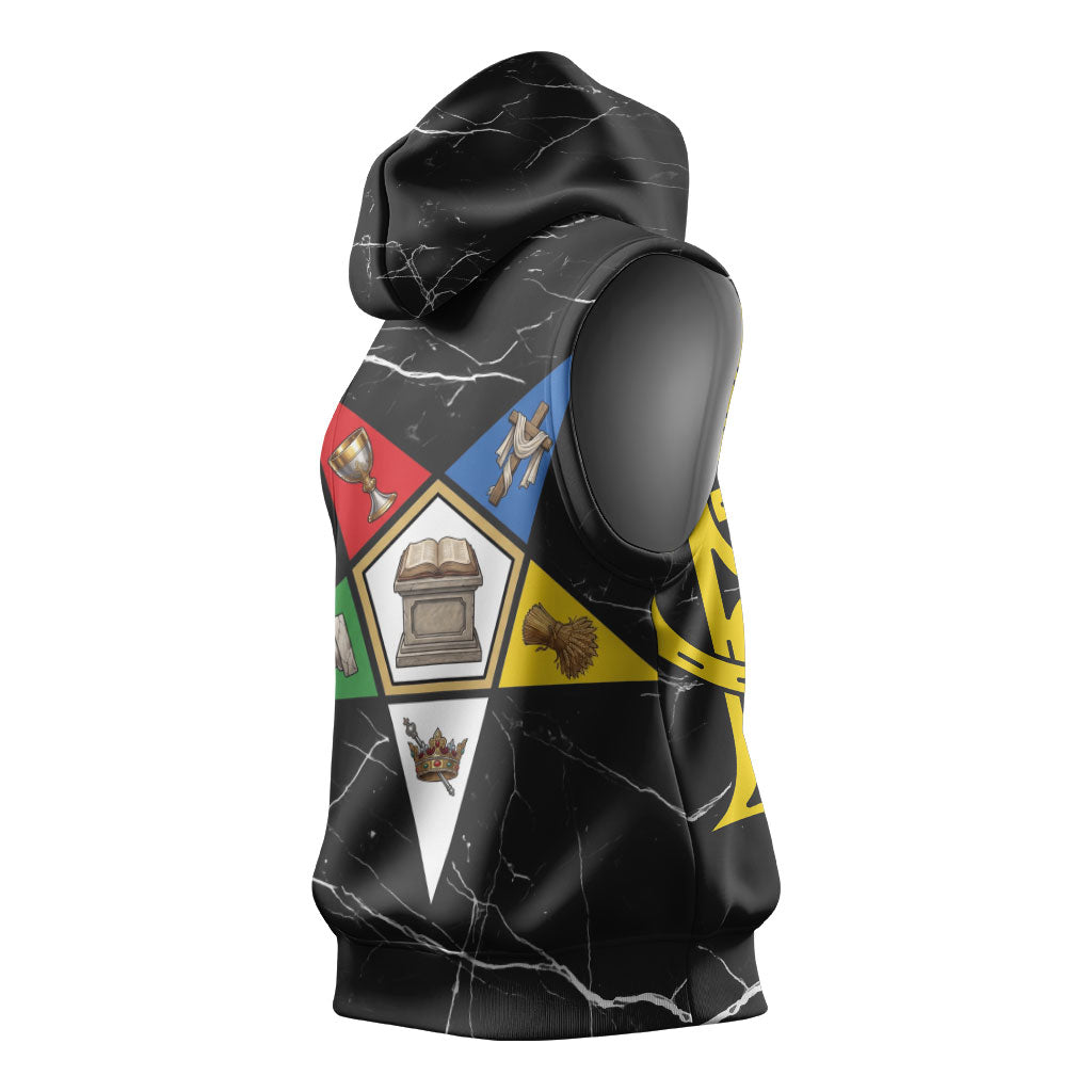 OES Order Of The Eastern Star Sleeveless Hoodie Five Pointed Star Emblem On Black Marble Texture