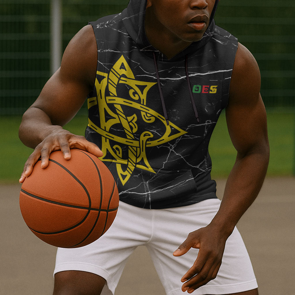 OES Order Of The Eastern Star Sleeveless Hoodie Five Pointed Star Emblem On Black Marble Texture
