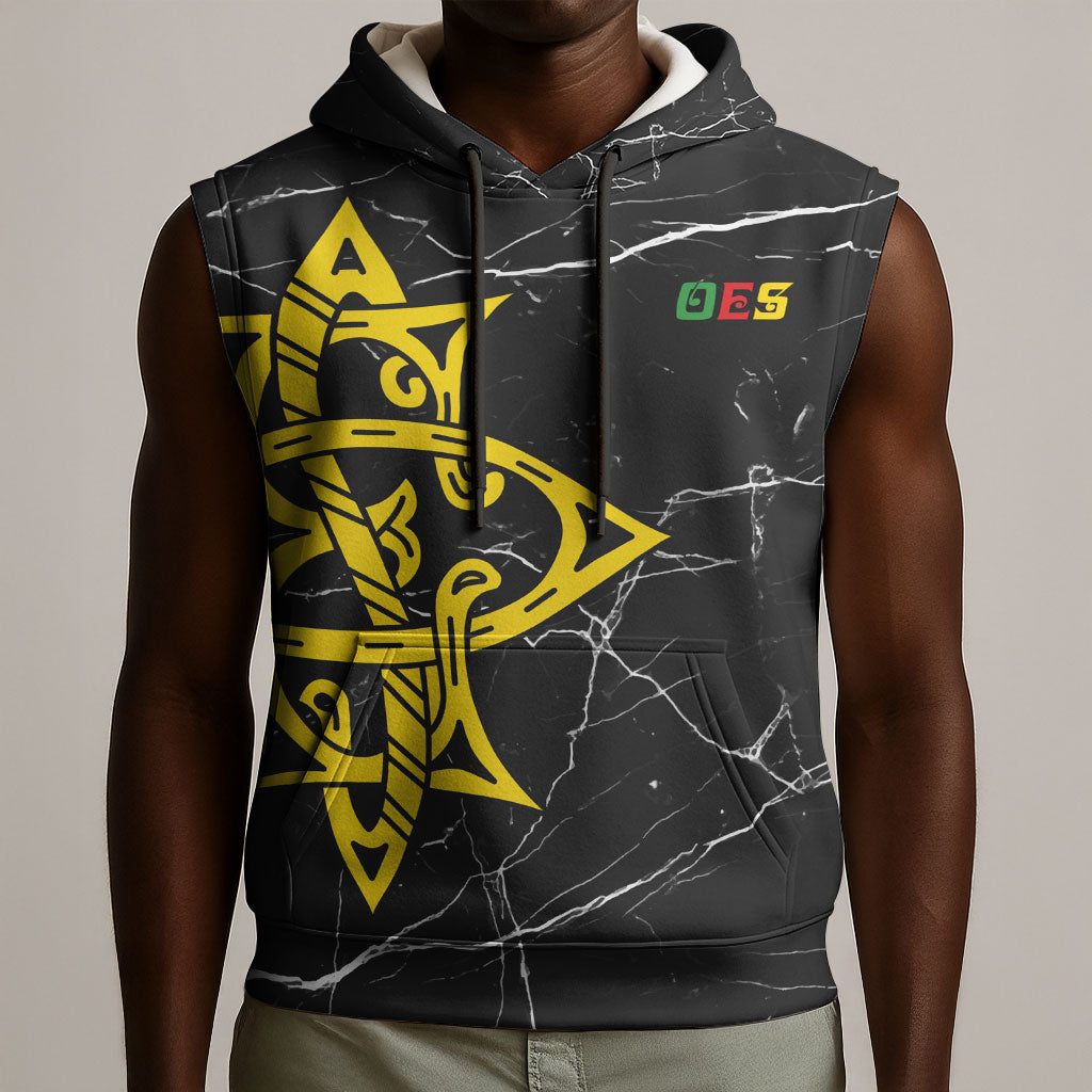 OES Order Of The Eastern Star Sleeveless Hoodie Five Pointed Star Emblem On Black Marble Texture