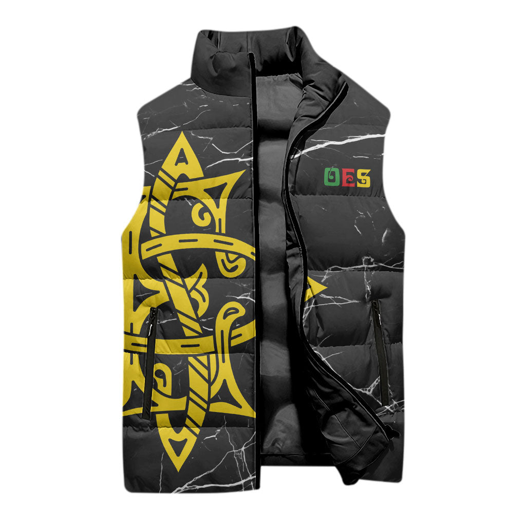 OES Order Of The Eastern Star Sleeveless Puffer Jacket Five Pointed Star Emblem On Black Marble Texture
