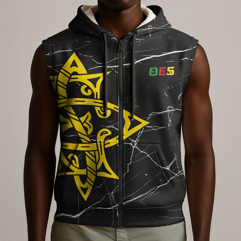 OES Order Of The Eastern Star Sleeveless Zip Hoodie Five Pointed Star Emblem On Black Marble Texture