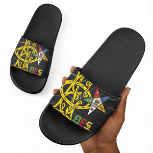 OES Order Of The Eastern Star Slide Sandals Five Pointed Star Emblem On Black Marble Texture