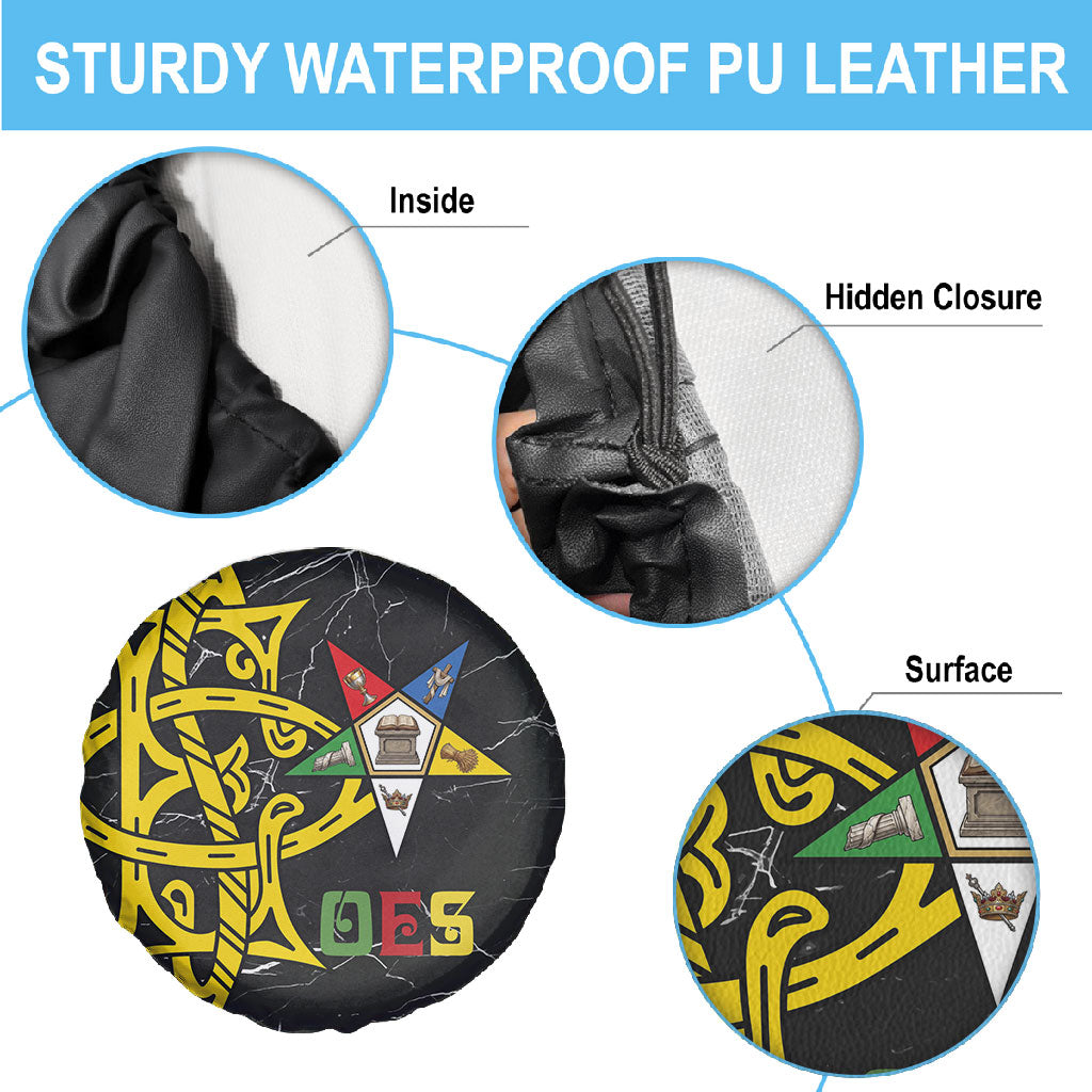 OES Order Of The Eastern Star Spare Tire Cover Five Pointed Star Emblem On Black Marble Texture