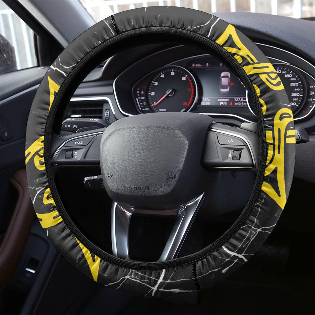 OES Order Of The Eastern Star Steering Wheel Cover Five Pointed Star Emblem On Black Marble Texture