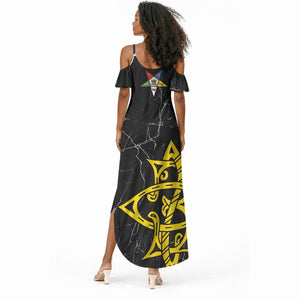 OES Order Of The Eastern Star Summer Maxi Dress Five Pointed Star Emblem On Black Marble Texture