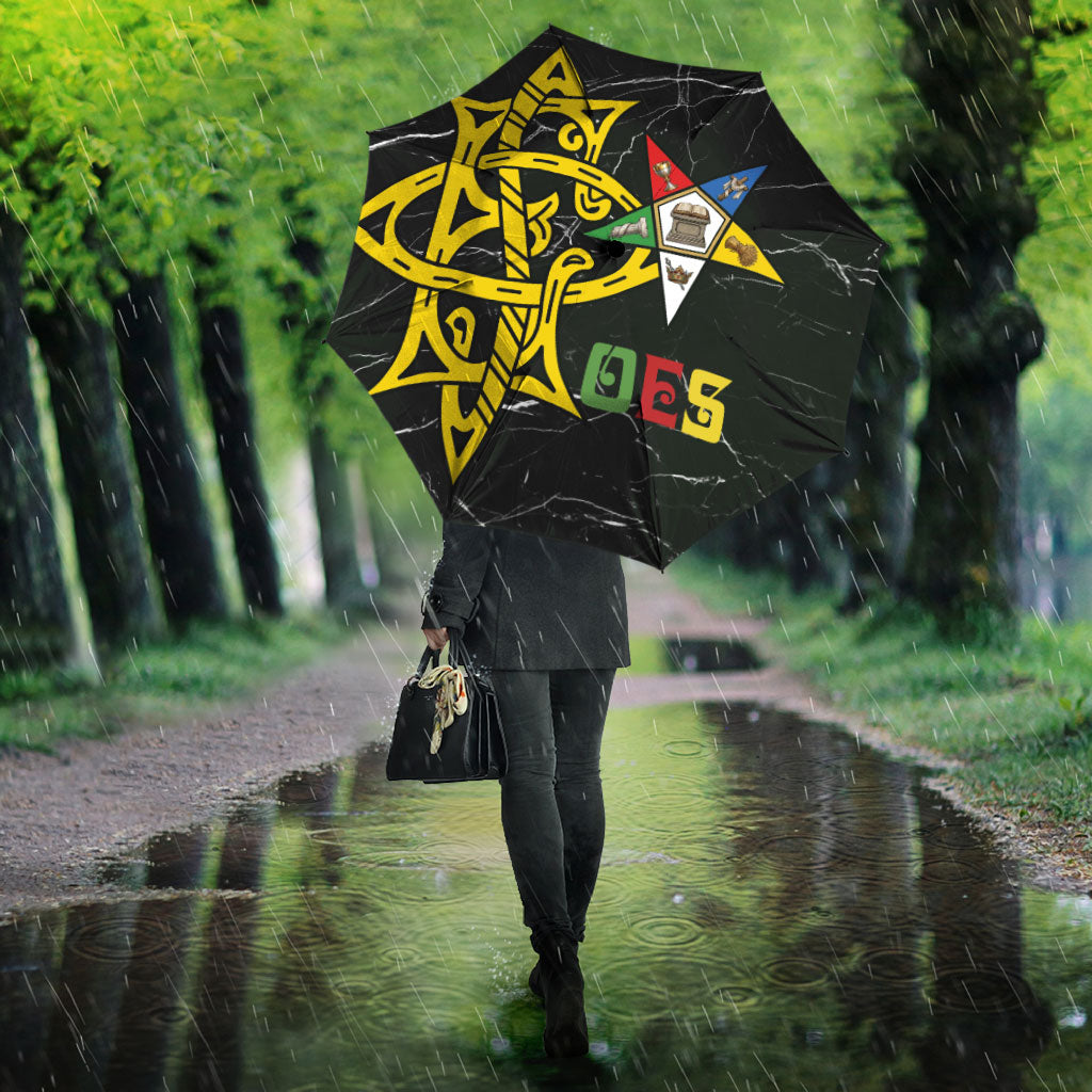 OES Order Of The Eastern Star Umbrella Five Pointed Star Emblem On Black Marble Texture