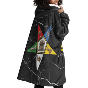 OES Order Of The Eastern Star Wearable Blanket Hoodie Five Pointed Star Emblem On Black Marble Texture