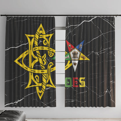 OES Order Of The Eastern Star Window Curtain Five Pointed Star Emblem On Black Marble Texture