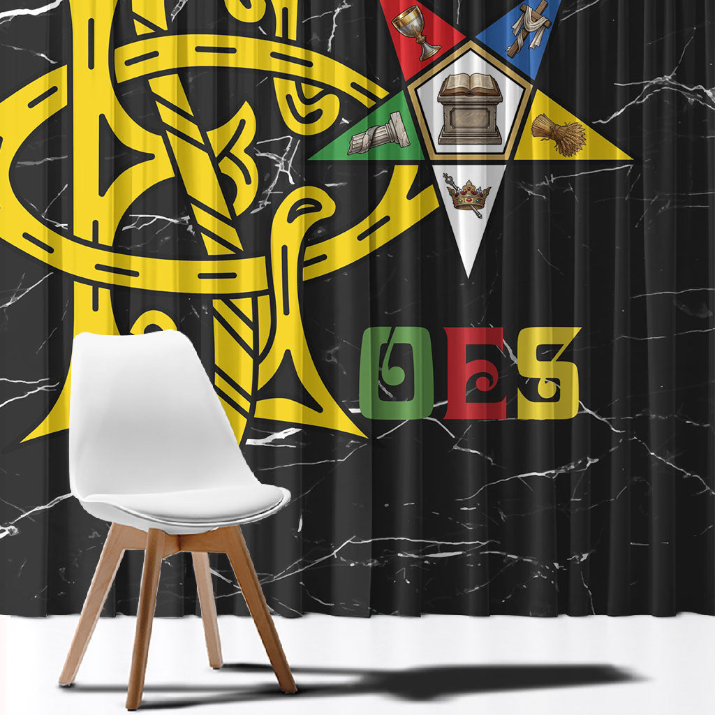 OES Order Of The Eastern Star Window Curtain Five Pointed Star Emblem On Black Marble Texture