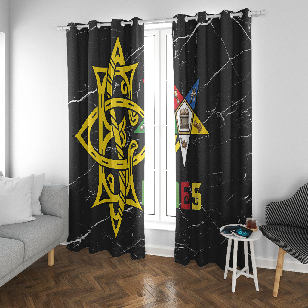 OES Order Of The Eastern Star Window Curtain Five Pointed Star Emblem On Black Marble Texture