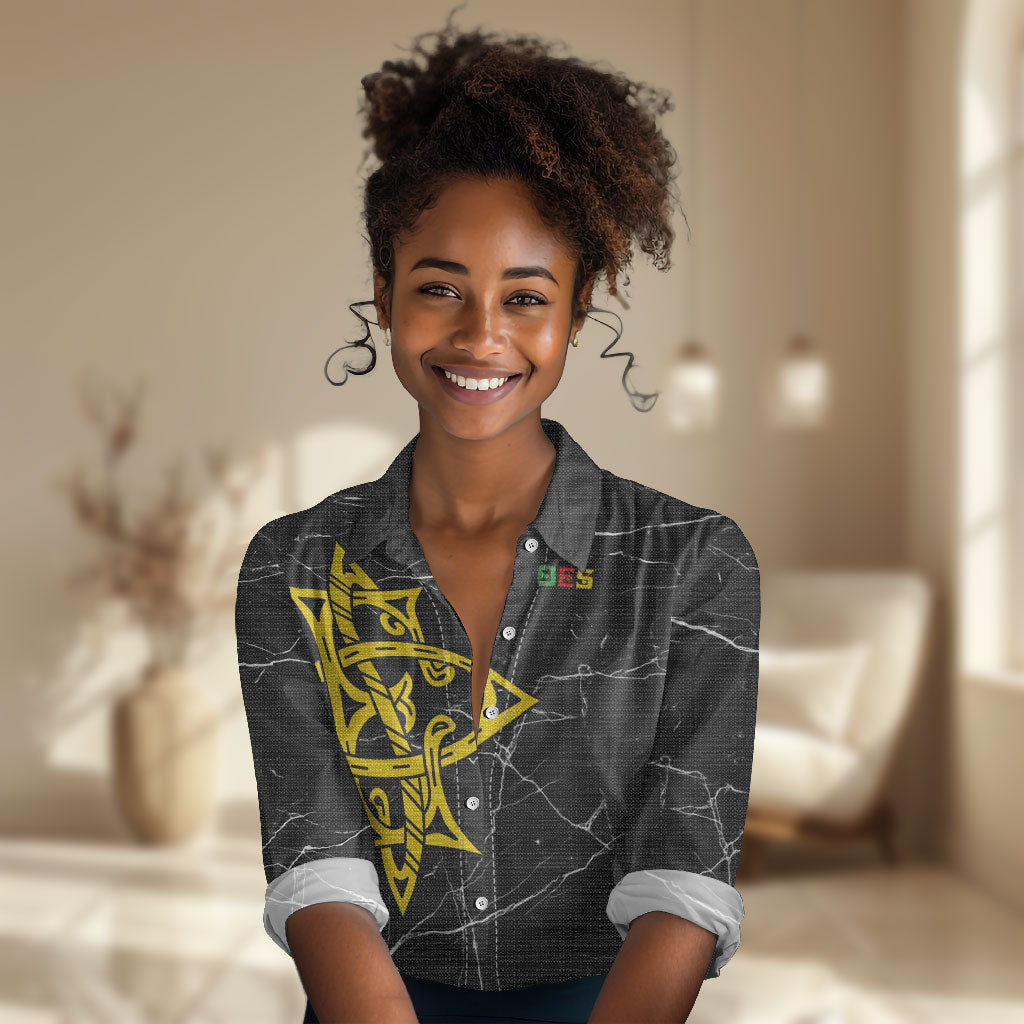 OES Order Of The Eastern Star Women Casual Shirt Five Pointed Star Emblem On Black Marble Texture