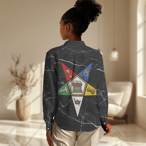 OES Order Of The Eastern Star Women Casual Shirt Five Pointed Star Emblem On Black Marble Texture