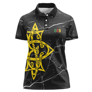 OES Order Of The Eastern Star Women Polo Shirt Five Pointed Star Emblem On Black Marble Texture