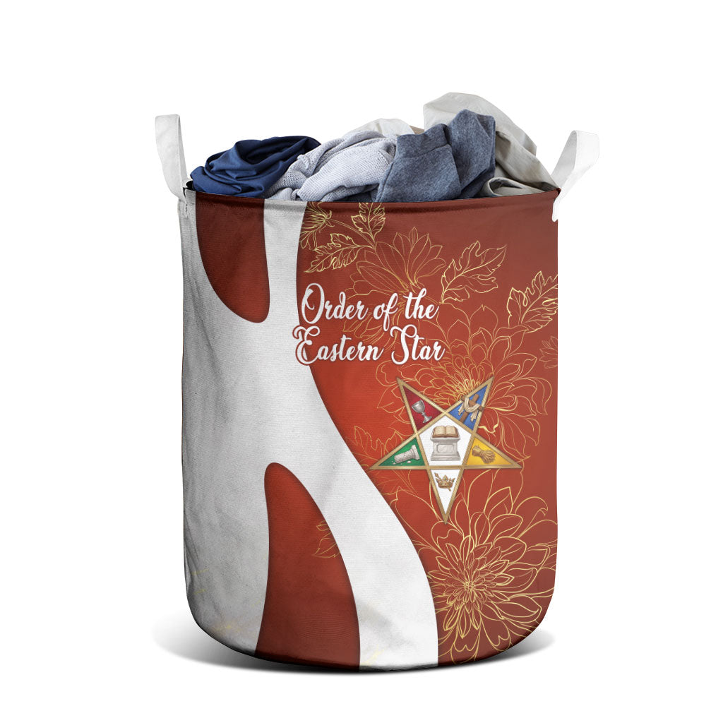 OES Order Of The Eastern Star Laundry Basket Five Pointed Star Emblem With Gold Floral Art
