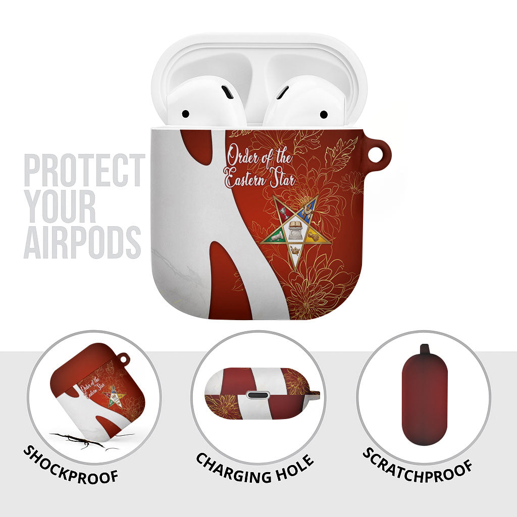 OES Order Of The Eastern Star AirPods Case Five Pointed Star Emblem With Gold Floral Art