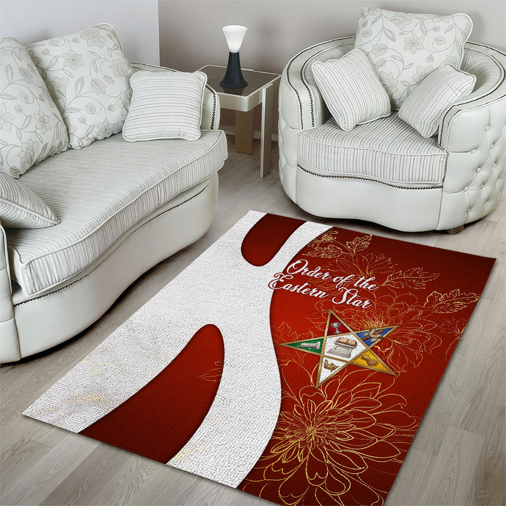 OES Order Of The Eastern Star Area Rug Five Pointed Star Emblem With Gold Floral Art