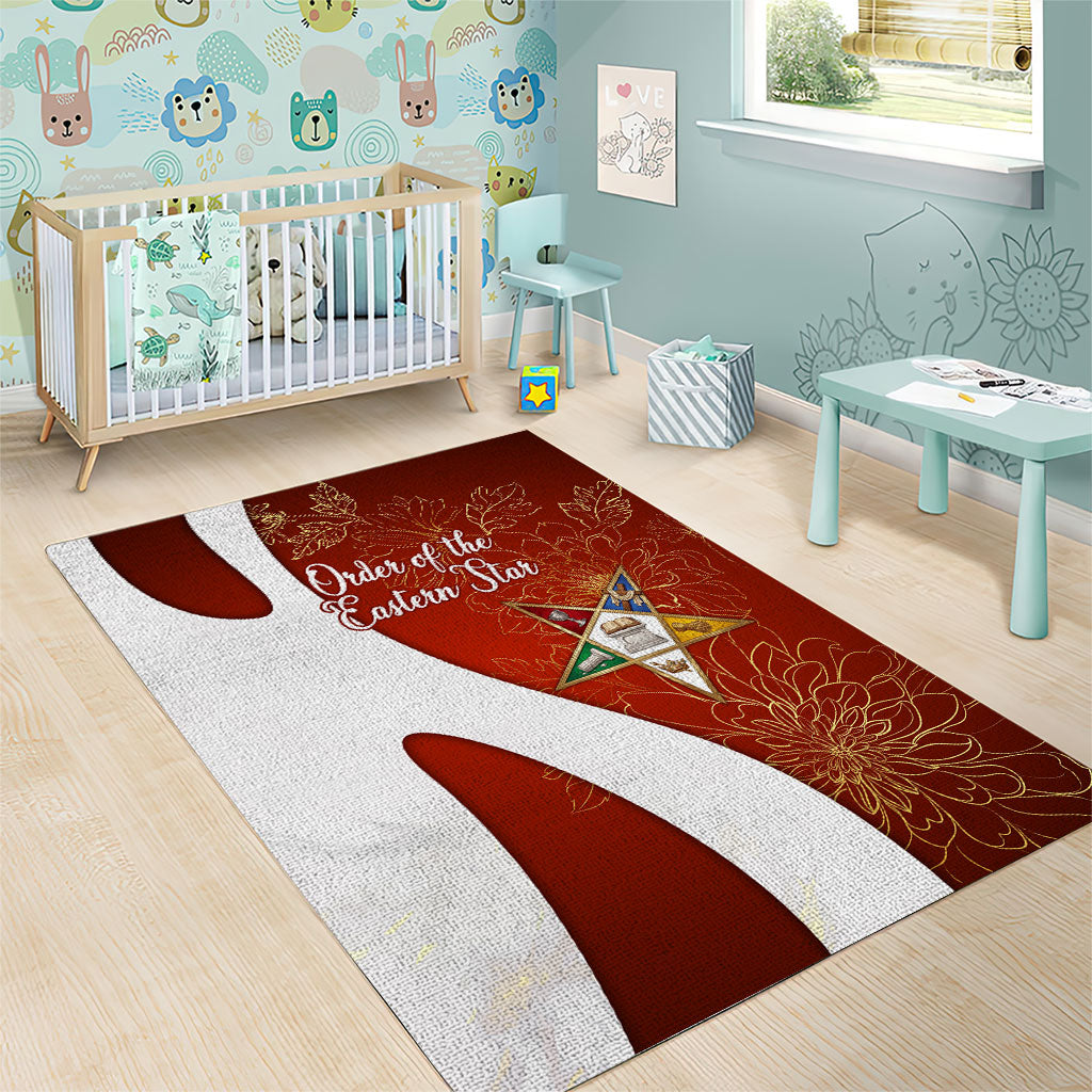 OES Order Of The Eastern Star Area Rug Five Pointed Star Emblem With Gold Floral Art