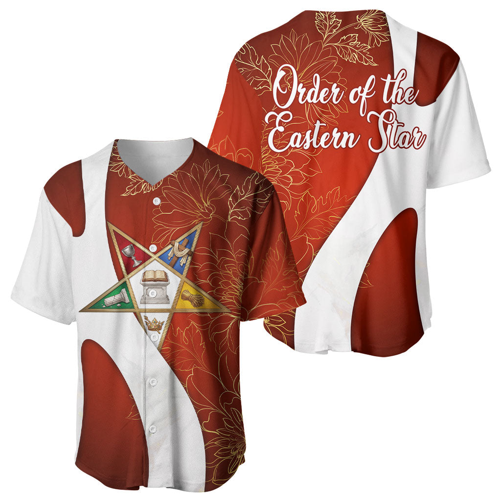 OES Order Of The Eastern Star Baseball Jersey Five Pointed Star Emblem With Gold Floral Art