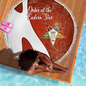 OES Order Of The Eastern Star Beach Blanket Five Pointed Star Emblem With Gold Floral Art