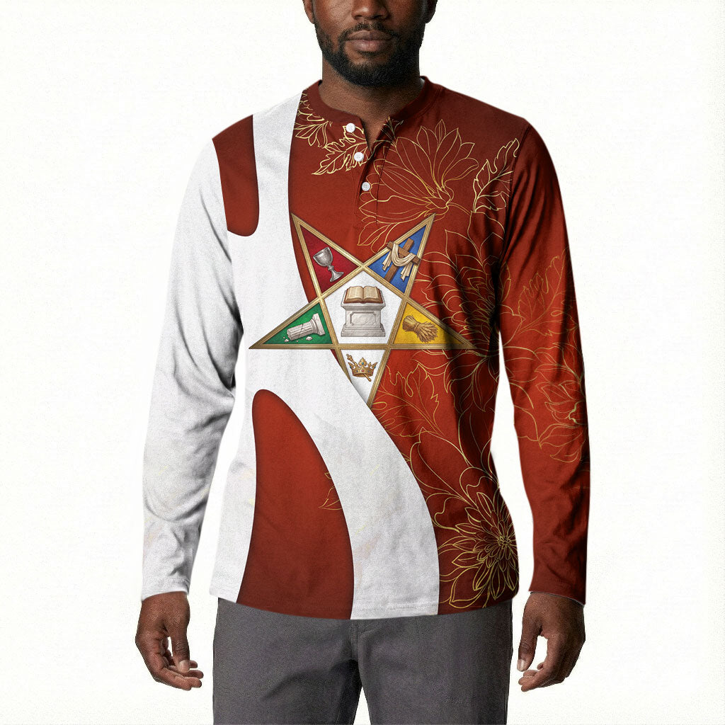 OES Order Of The Eastern Star Button Sweatshirt Five Pointed Star Emblem With Gold Floral Art