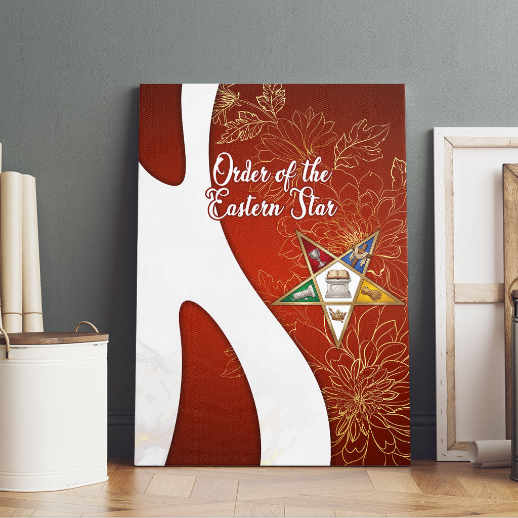 OES Order Of The Eastern Star Canvas Wall Art Five Pointed Star Emblem With Gold Floral Art