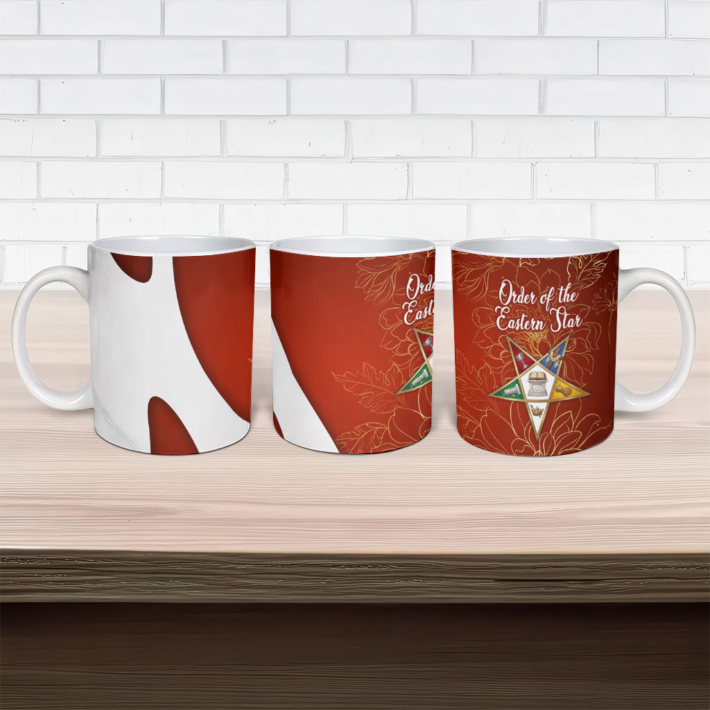 OES Order Of The Eastern Star Ceramic Mug Five Pointed Star Emblem With Gold Floral Art