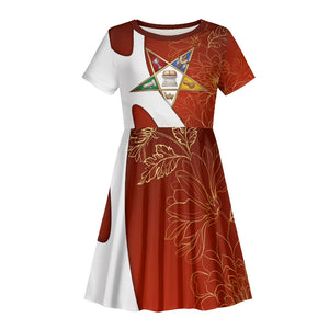 OES Order Of The Eastern Star Kid Short Sleeve Dress Five Pointed Star Emblem With Gold Floral Art