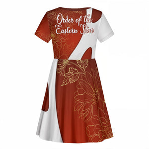 OES Order Of The Eastern Star Kid Short Sleeve Dress Five Pointed Star Emblem With Gold Floral Art