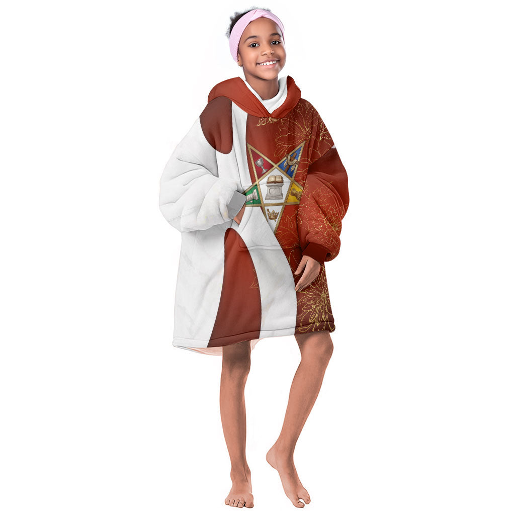 OES Order Of The Eastern Star Kid Wearable Blanket Hoodie Five Pointed Star Emblem With Gold Floral Art