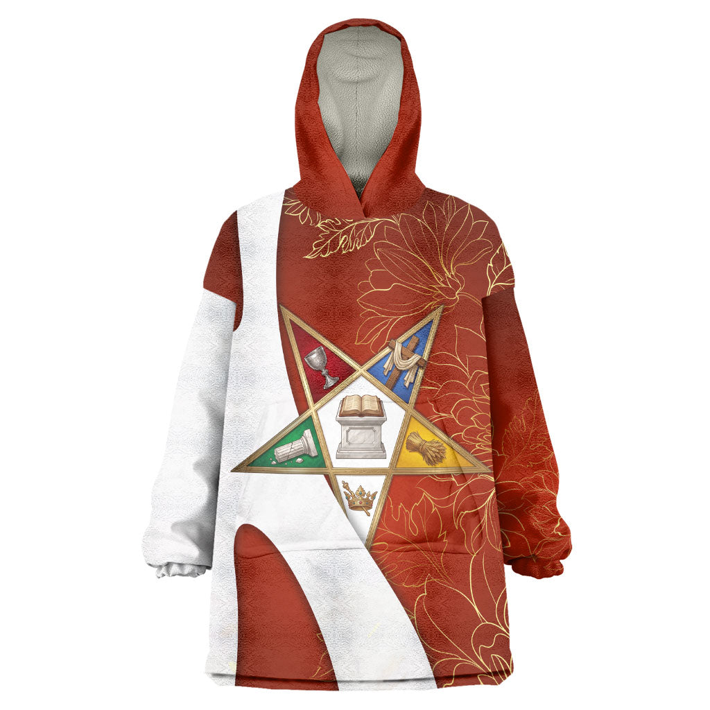 OES Order Of The Eastern Star Kid Wearable Blanket Hoodie Five Pointed Star Emblem With Gold Floral Art