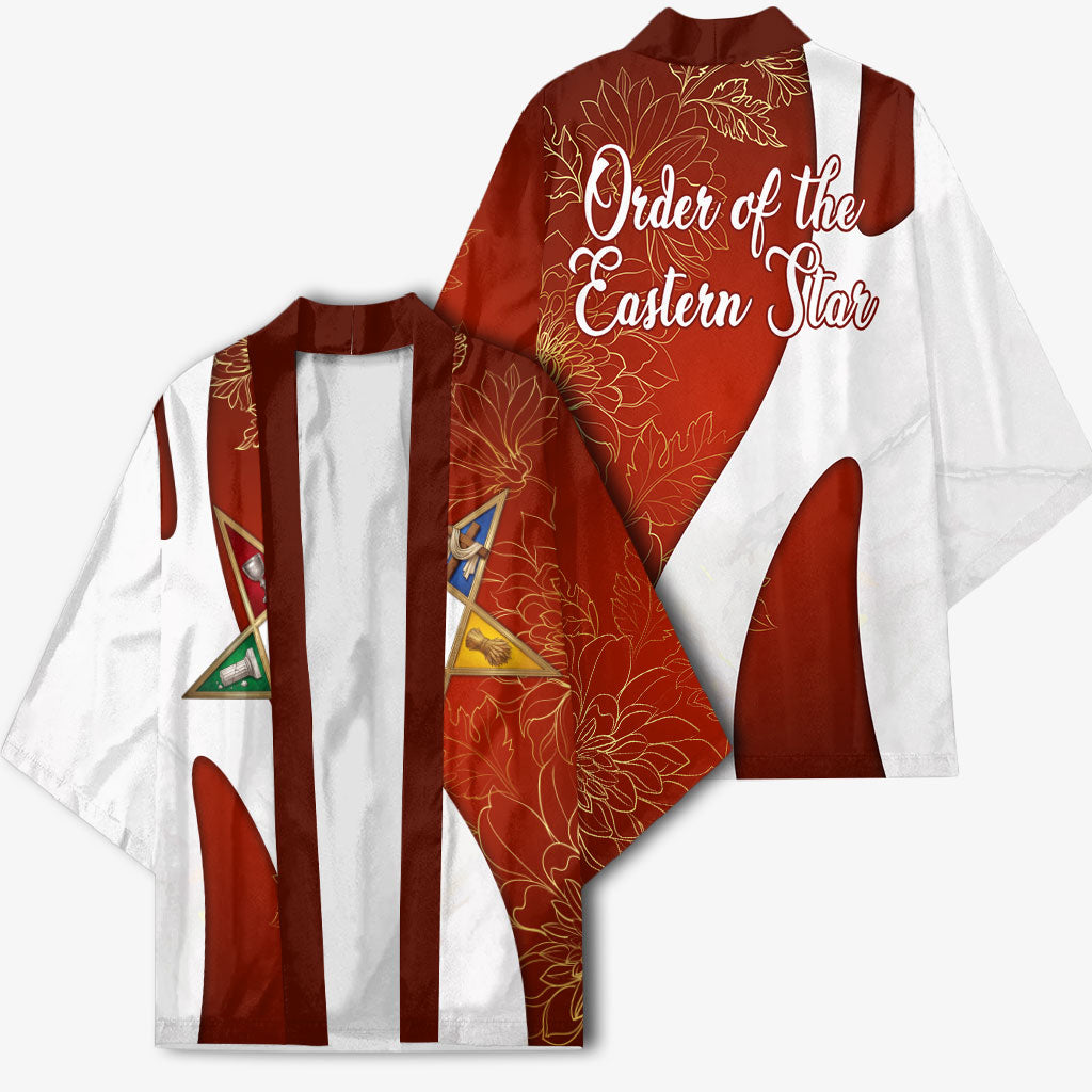 OES Order Of The Eastern Star Kimono Five Pointed Star Emblem With Gold Floral Art