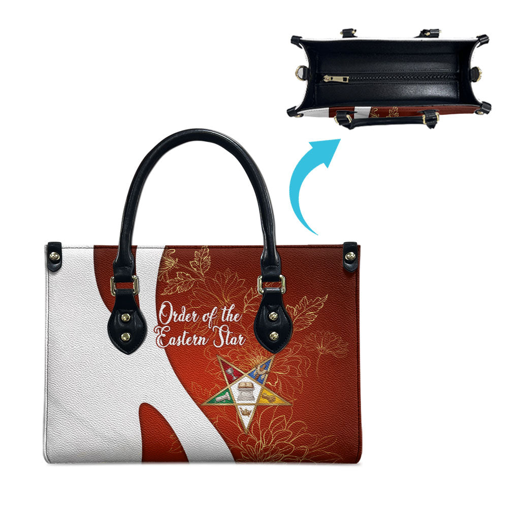 OES Order Of The Eastern Star Leather Bag Five Pointed Star Emblem With Gold Floral Art