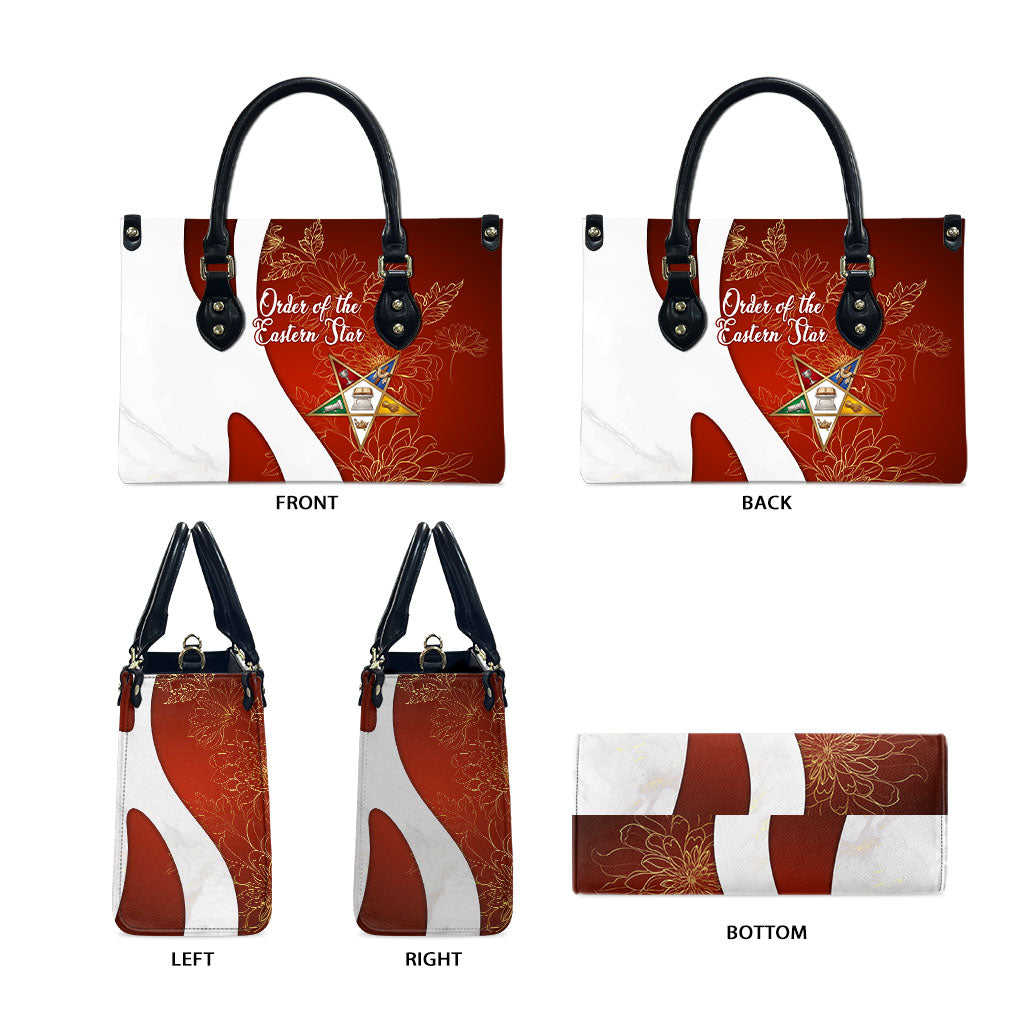 OES Order Of The Eastern Star Leather Bag Five Pointed Star Emblem With Gold Floral Art