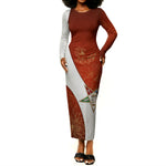 OES Order Of The Eastern Star Long Sleeve Bodycon Dress Five Pointed Star Emblem With Gold Floral Art