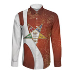 OES Order Of The Eastern Star Long Sleeve Button Shirt Five Pointed Star Emblem With Gold Floral Art