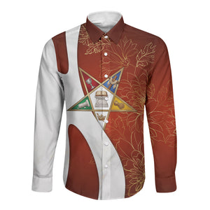 OES Order Of The Eastern Star Long Sleeve Button Shirt Five Pointed Star Emblem With Gold Floral Art