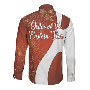 OES Order Of The Eastern Star Long Sleeve Button Shirt Five Pointed Star Emblem With Gold Floral Art