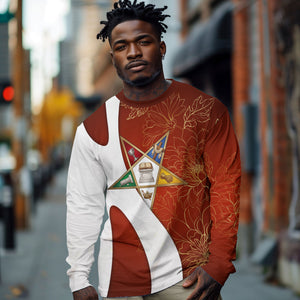 OES Order Of The Eastern Star Long Sleeve Shirt Five Pointed Star Emblem With Gold Floral Art