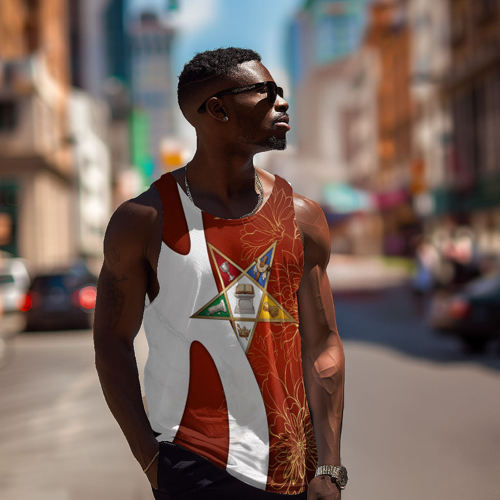 OES Order Of The Eastern Star Men Tank Top Five Pointed Star Emblem With Gold Floral Art