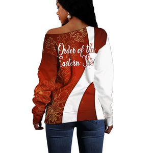OES Order Of The Eastern Star Off Shoulder Sweater Five Pointed Star Emblem With Gold Floral Art