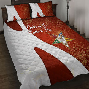 OES Order Of The Eastern Star Quilt Bed Set Five Pointed Star Emblem With Gold Floral Art