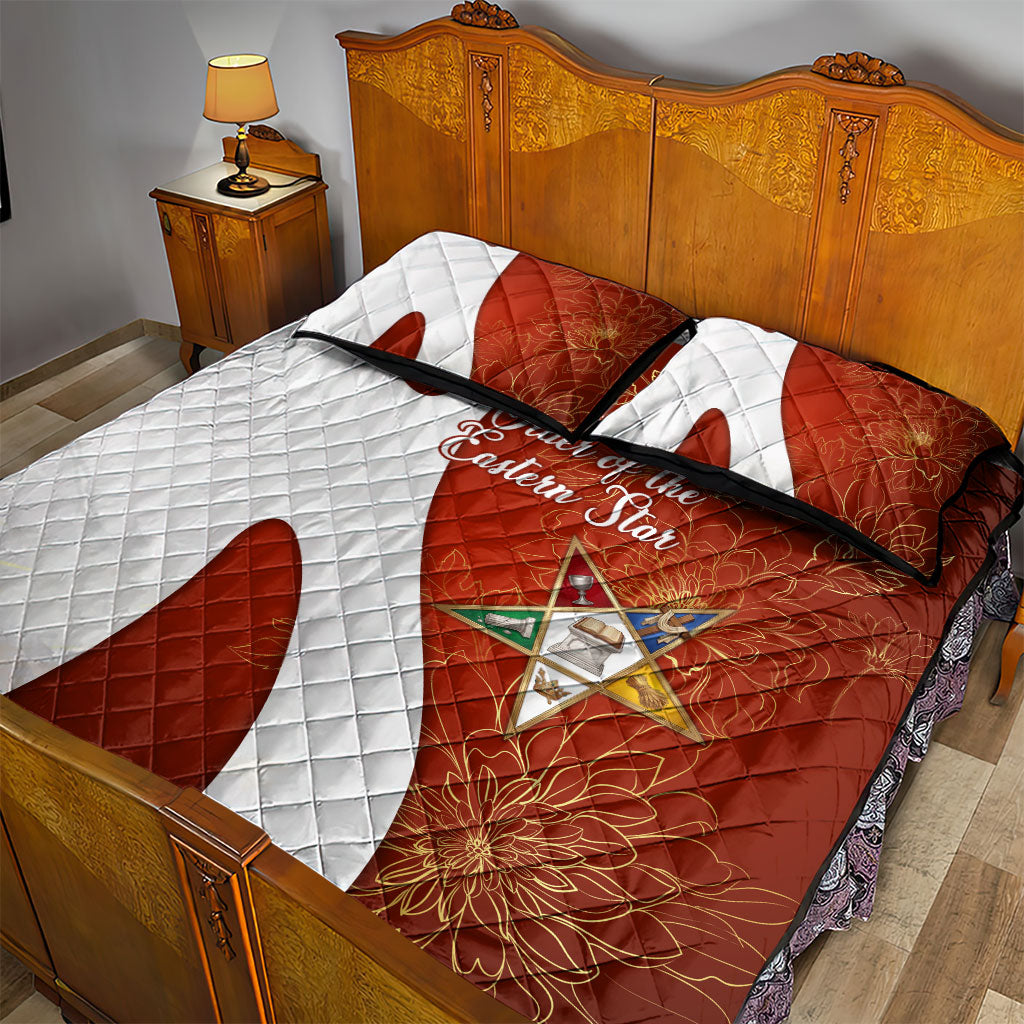 OES Order Of The Eastern Star Quilt Bed Set Five Pointed Star Emblem With Gold Floral Art